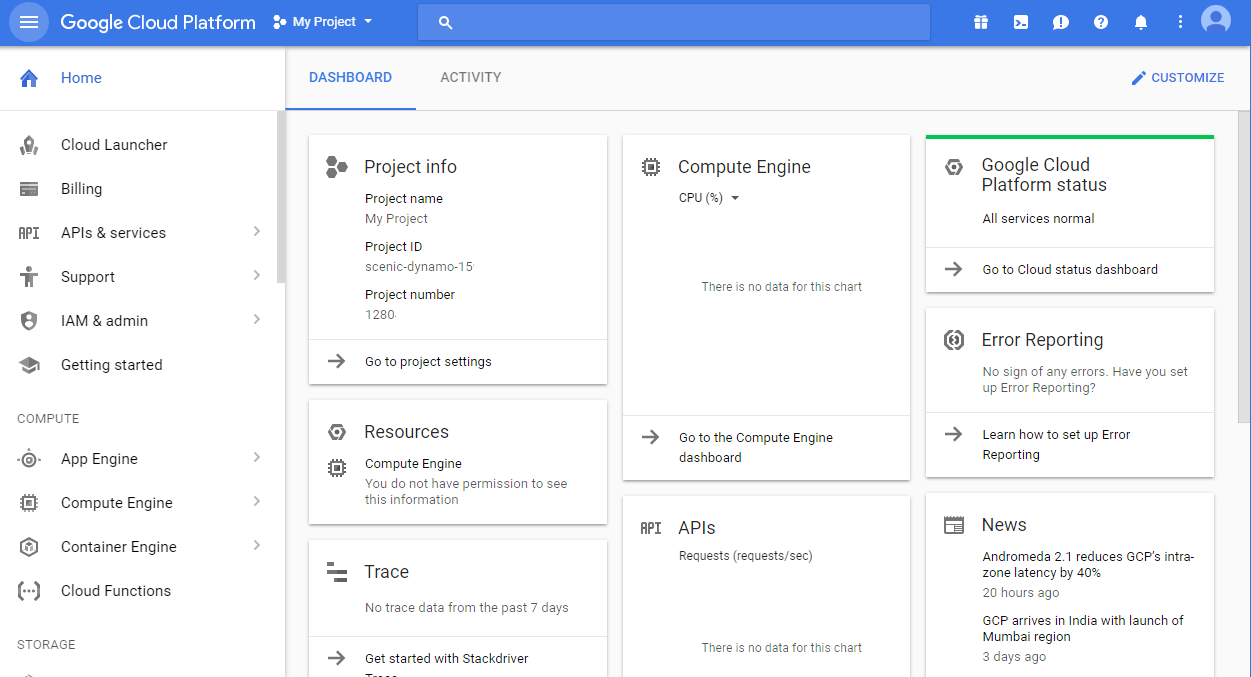screenshot of Google Cloud